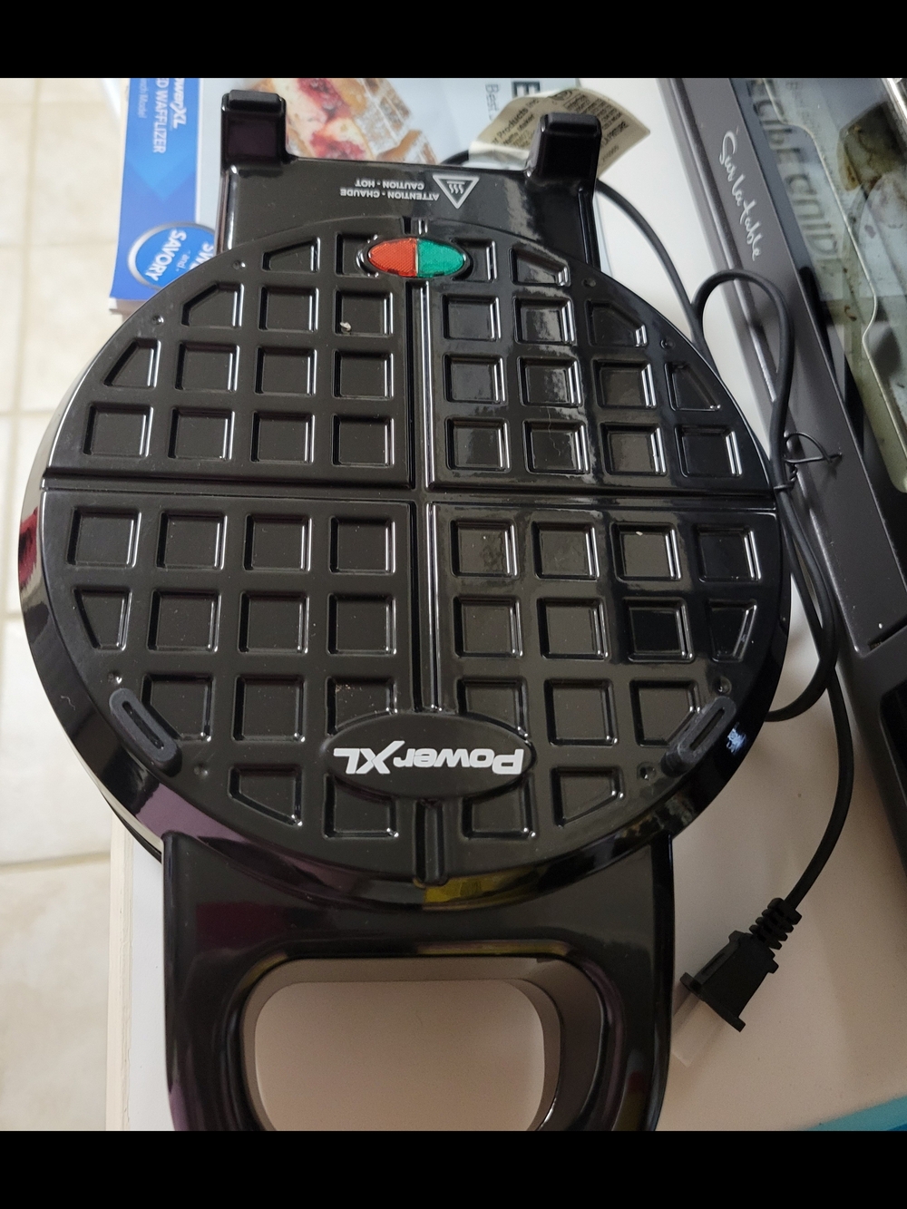 Power XL Black Round Waffle Maker - Compact Nonstick Belgian Waffle Iron